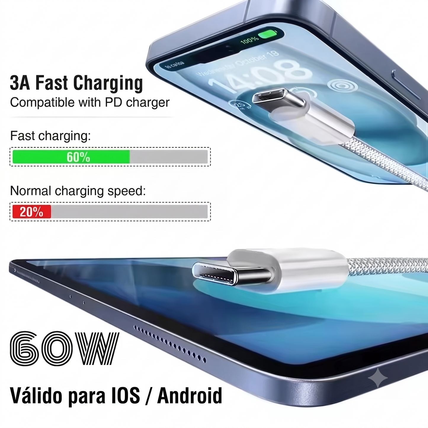 Cable de Carga Rápida USB-C 60W (1m)